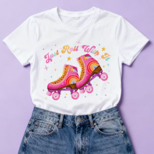 Camiseta Apenas Role Com Isso Patinação Teen Retro Rosa