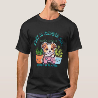 Camiseta Apenas Um Garoto Jogador Que Ama Cães E Plantas