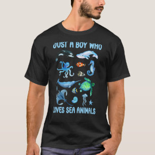 Camiseta Apenas Um Menino Que Ama Animais Do Mar Crianças O