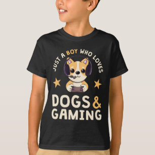 Camiseta Apenas um menino que ama cães e jogos, gamer fofo