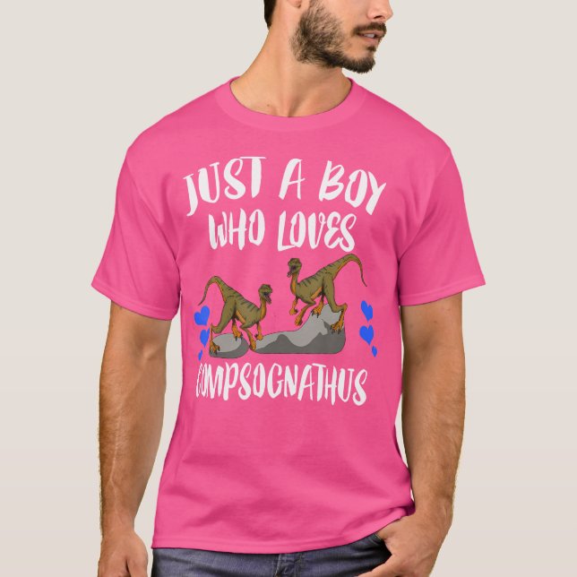 Camiseta Apenas Um Menino Que Ama Compsognathus Dinosaur (Frente)
