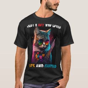 Camiseta Apenas um menino que ama gatos e violão Gato fofo