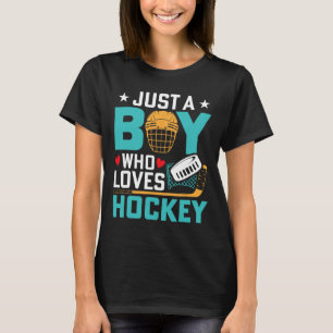 Camiseta Apenas um menino que ama jogador de hóquei no gelo
