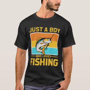 Camiseta Apenas um menino que ama pesca engraçado Byss peix