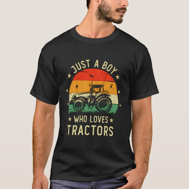 Camiseta Apenas Um Menino Que Ama Tratores Crianças Fazenda (Frente)