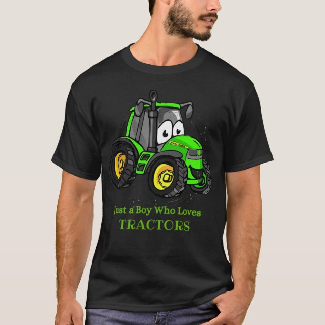 Camiseta Apenas um Menino que Ama Tratores - Trator Verde (Frente)