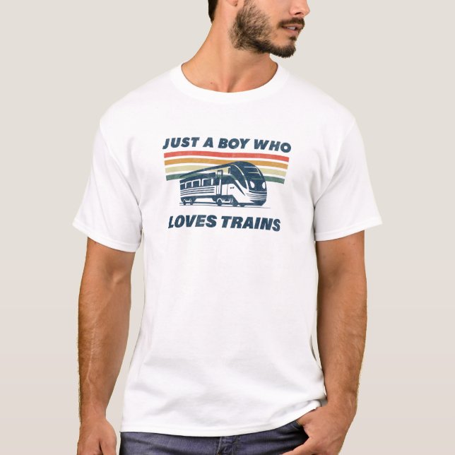 Camiseta Apenas Um Menino Que Ama Trens Engraçados Ama De T (Frente)