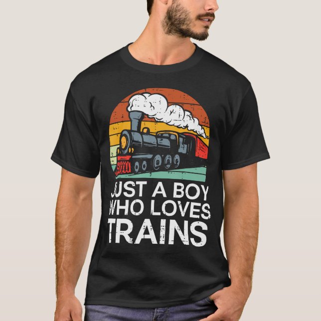 Camiseta Apenas Um Menino Que Ama Trens Retro Locomotiva Ho (Frente)