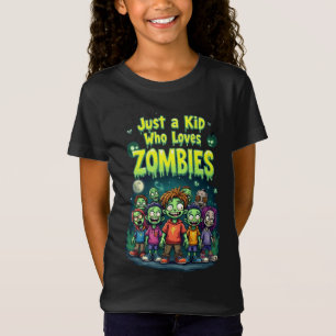 Camiseta Apenas uma Criança que Ama Cartoon de Zumbis no Ha