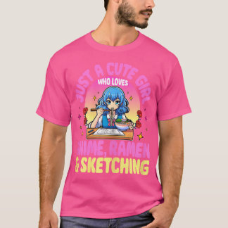 Camiseta Apenas Uma Garota Bonita Que Adora Anime Ramen Esc