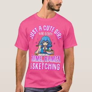 Camiseta Apenas Uma Garota Bonita Que Ama Anime Ramen E Ske