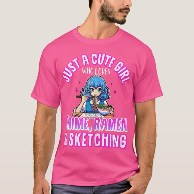 Camiseta Apenas Uma Garota Bonita Que Ama Anime Ramen E Ske (Frente)