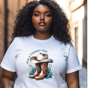 Camiseta Apenas uma garota do campo - cowboy boots & chapéu