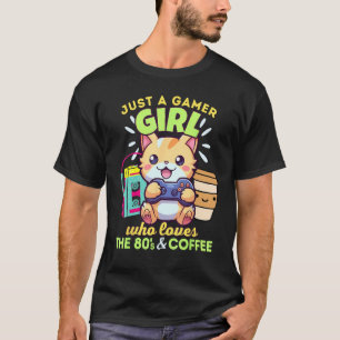 Camiseta Apenas Uma Garota Gamer Mulher Que Ama Gato Café O