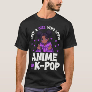 Camiseta Apenas Uma Garota Que Ama Anime e KPop Afro-Americ