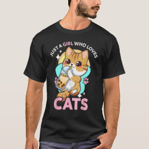 Camiseta Apenas Uma Garota Que Ama Gatos Chá De Bolha De Bo