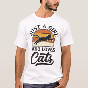 Camiseta Apenas uma Garota que Ama Gatos Desenho Retro Vint