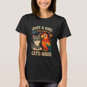Camiseta Apenas uma garota que ama gatos e pássaros Desi de