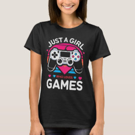 Camiseta Apenas Uma Garota Que Ama Jogos Rosa e Azul Retro 