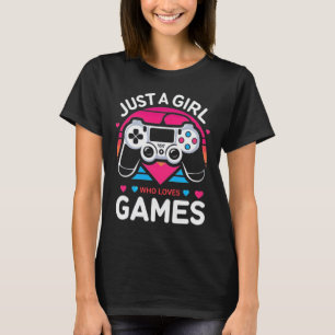 Camiseta Apenas Uma Garota Que Ama Jogos Rosa e Azul Retro