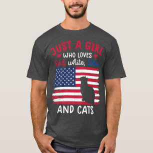 Camiseta apenas uma garota que ama o gato azul vermelho par