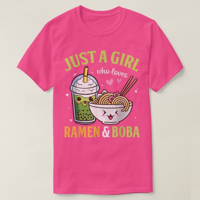Camiseta Apenas uma garota que ama Ramen e Boba Kawaii Anim (Frente do Design)