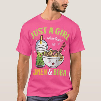Camiseta Apenas uma garota que ama Ramen e Boba Kawaii Anim
