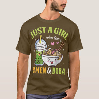 Camiseta Apenas uma garota que ama Ramen e Boba Kawaii Anim