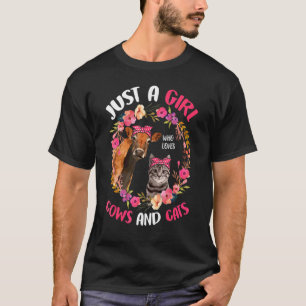Camiseta Apenas Uma Garota Que Ama Vacas E Gatos Fazendeiro