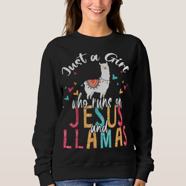 Camiseta Apenas Uma Garota Que Funciona Com Jesus E Lhamas  (Frente)