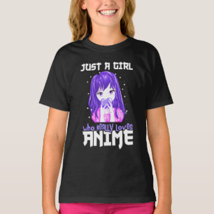 Camiseta Apenas uma garota que realmente ama anime em roxo
