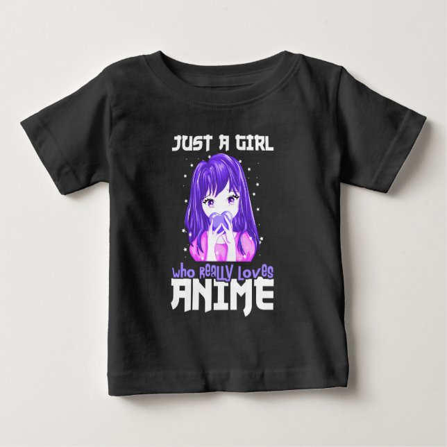 Camiseta Apenas Uma Garota Que Realmente Ama Anime em Roxo (Frente)