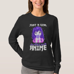 Camiseta Apenas uma garota que realmente ama anime em roxo
