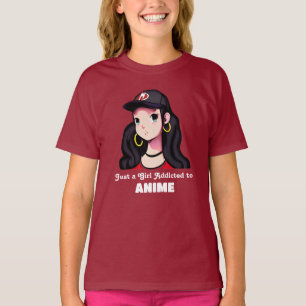 Camiseta Apenas uma garota viciada em anime   Vermelho e Pr