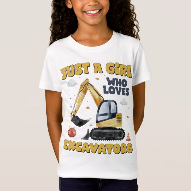 Camiseta Apenas Uma Menina Que Adora Escavadores Retroescav (Frente)