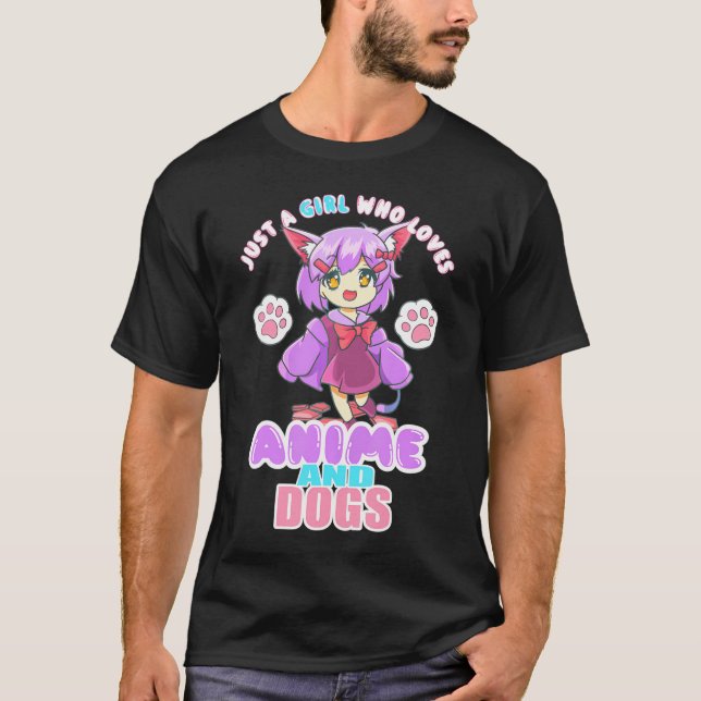 Camiseta Apenas Uma Menina Que Ama Anime E Cachorros Manga  (Frente)