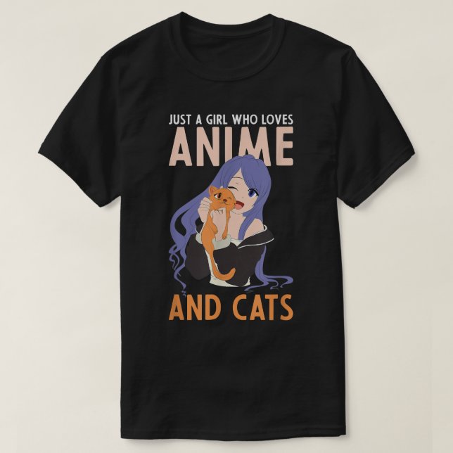 Camiseta Apenas Uma Menina Que Ama Anime E Gata Kawaii Pet  (Frente do Design)
