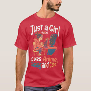Camiseta Apenas Uma Menina Que Ama Anime Gaming E Gatos Leg