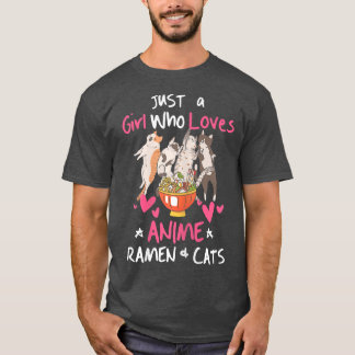 Camiseta Apenas Uma Menina Que Ama Anime Ramen E Cat Japonê