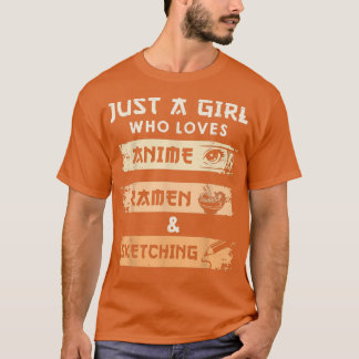 Camiseta Apenas Uma Menina Que Ama Anime Ramen E Desenhando