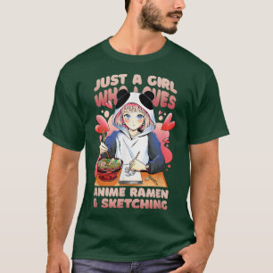Camiseta Apenas Uma Menina Que Ama Anime Ramen E Desenhando