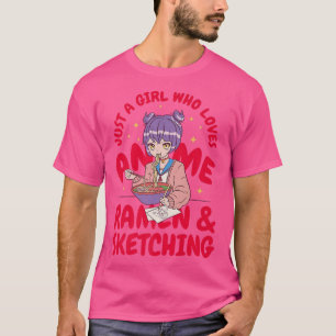 Camiseta Apenas Uma Menina Que Ama Anime Ramen E Desenhando