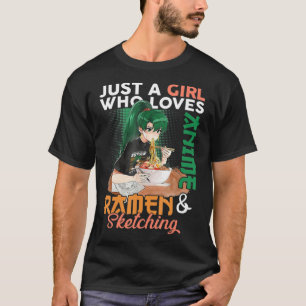 Camiseta Apenas Uma Menina Que Ama Anime Ramen E Desenhando