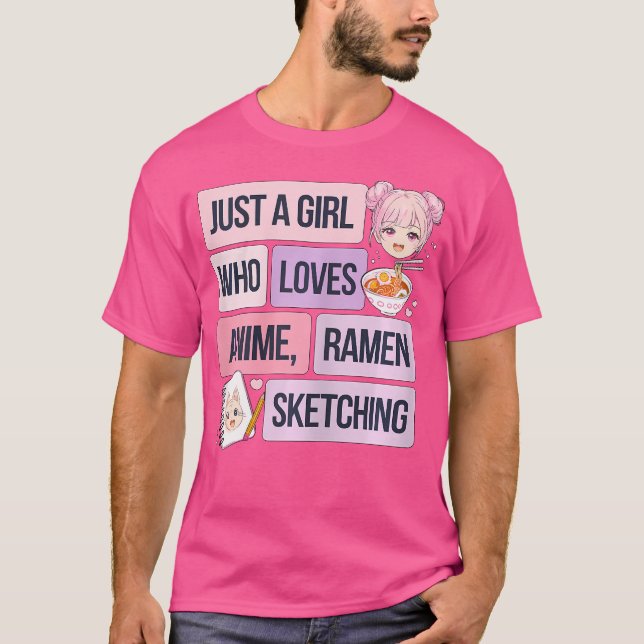 Camiseta Apenas Uma Menina Que Ama Anime Ramen E Desenho (Frente)