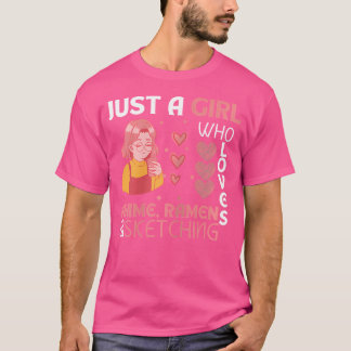 Camiseta Apenas Uma Menina Que Ama Anime Ramen E Desenho