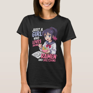 Camiseta Apenas Uma Menina Que Ama Anime Ramen E Desenho
