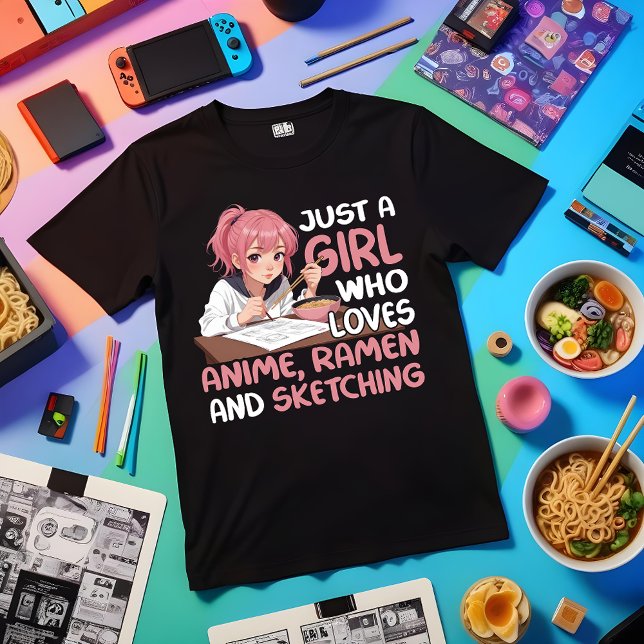 Camiseta Apenas Uma Menina Que Ama Anime Ramen E Desenho (Criador carregado)