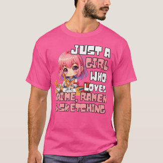 Camiseta Apenas Uma Menina Que Ama Anime Ramen E Desenho