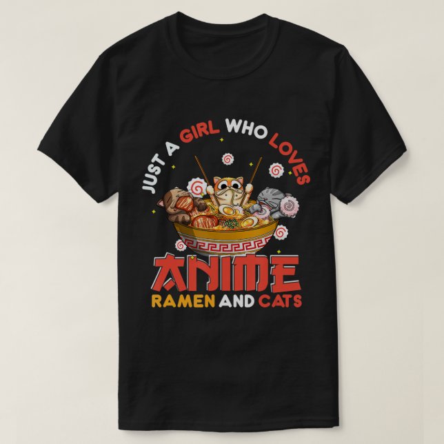 Camiseta Apenas Uma Menina Que Ama Anime Ramen E Gata Kawai (Frente do Design)