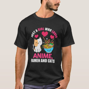 Camiseta Apenas Uma Menina Que Ama Anime Ramen E Gatos, Cut